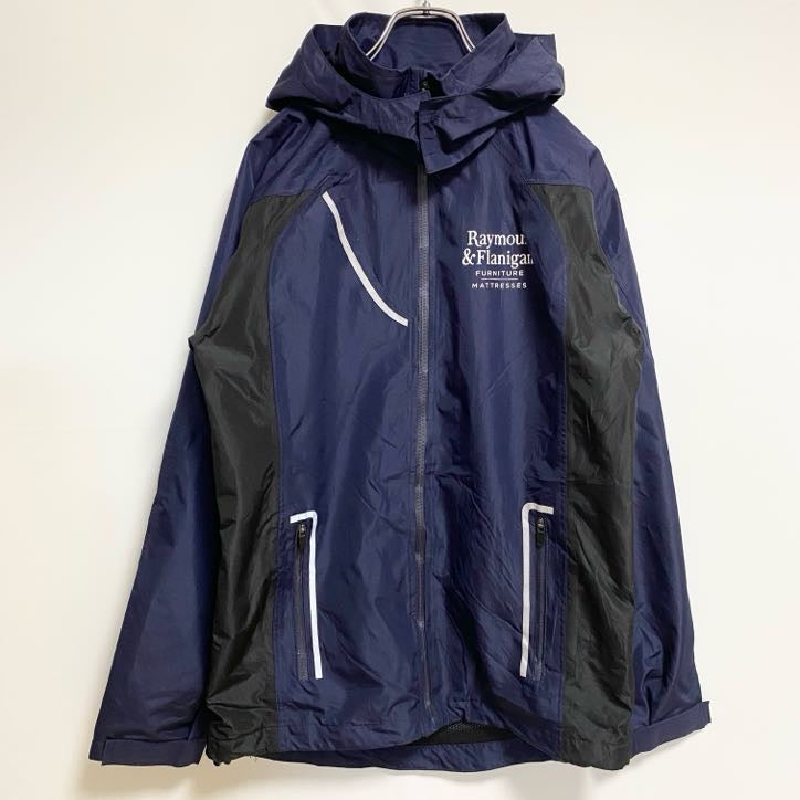 古着 used　TEAM365　長袖ワンポイントプリントナイロンジャケット　ジップアップジャンパー　ネイビー　黒　秋冬服