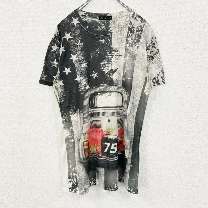 古着 used　Hi‐Chie　イタリア製　半袖プリントTシャツ　車　75　フィアット500　白　レトロデザイン　XLサイズ