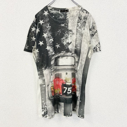 古着 used　Hi‐Chie　イタリア製　半袖プリントTシャツ　車　75　フィアット500　白　レトロデザイン　XLサイズ