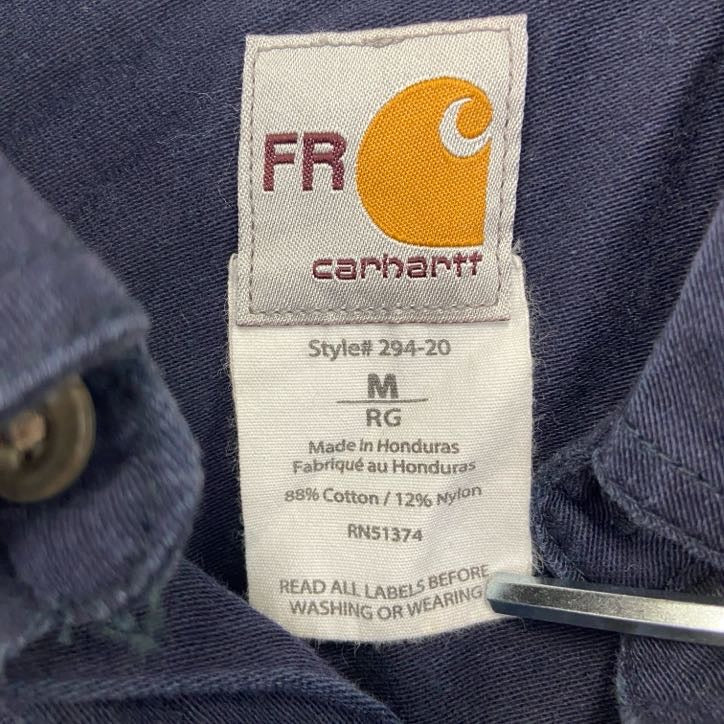 Carhartt　カーハート　長袖ワークシャツ　ボタンダウンシャツ　ワッペンカスタム　紺　ネイビー　Mサイズ