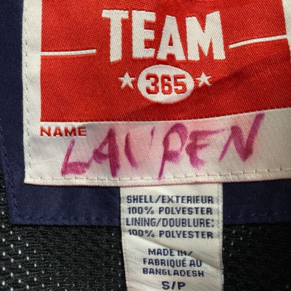 古着 used　TEAM365　長袖ワンポイントプリントナイロンジャケット　ジップアップジャンパー　ネイビー　黒　秋冬服