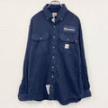 Carhartt　カーハート　長袖ワークシャツ　ボタンダウンシャツ　ワッペンカスタム　紺　ネイビー　Mサイズ