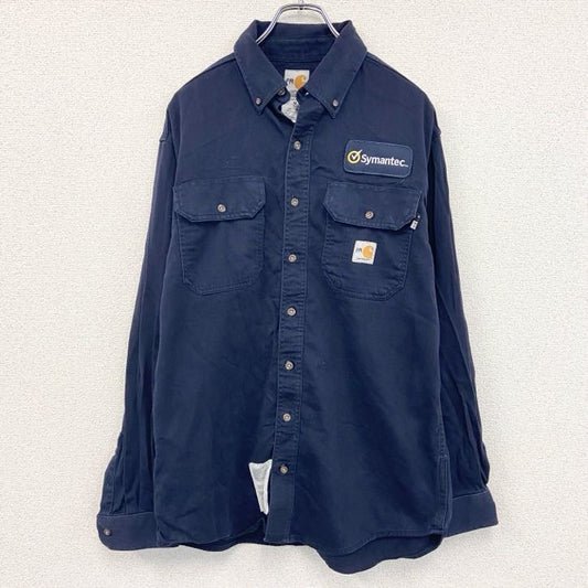 Carhartt　カーハート　長袖ワークシャツ　ボタンダウンシャツ　ワッペンカスタム　紺　ネイビー　Mサイズ