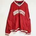 古着 used　TEAM ATHLETICS　長袖Vネックカレッジナイロンプルオーバー　ワッペン　オハイオ州立大学　赤　XLサイズ