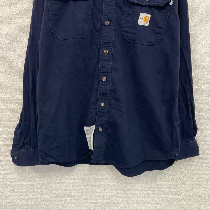 Carhartt　カーハート　長袖ワークシャツ　ボタンダウンシャツ　ワッペンカスタム　紺　ネイビー　Mサイズ