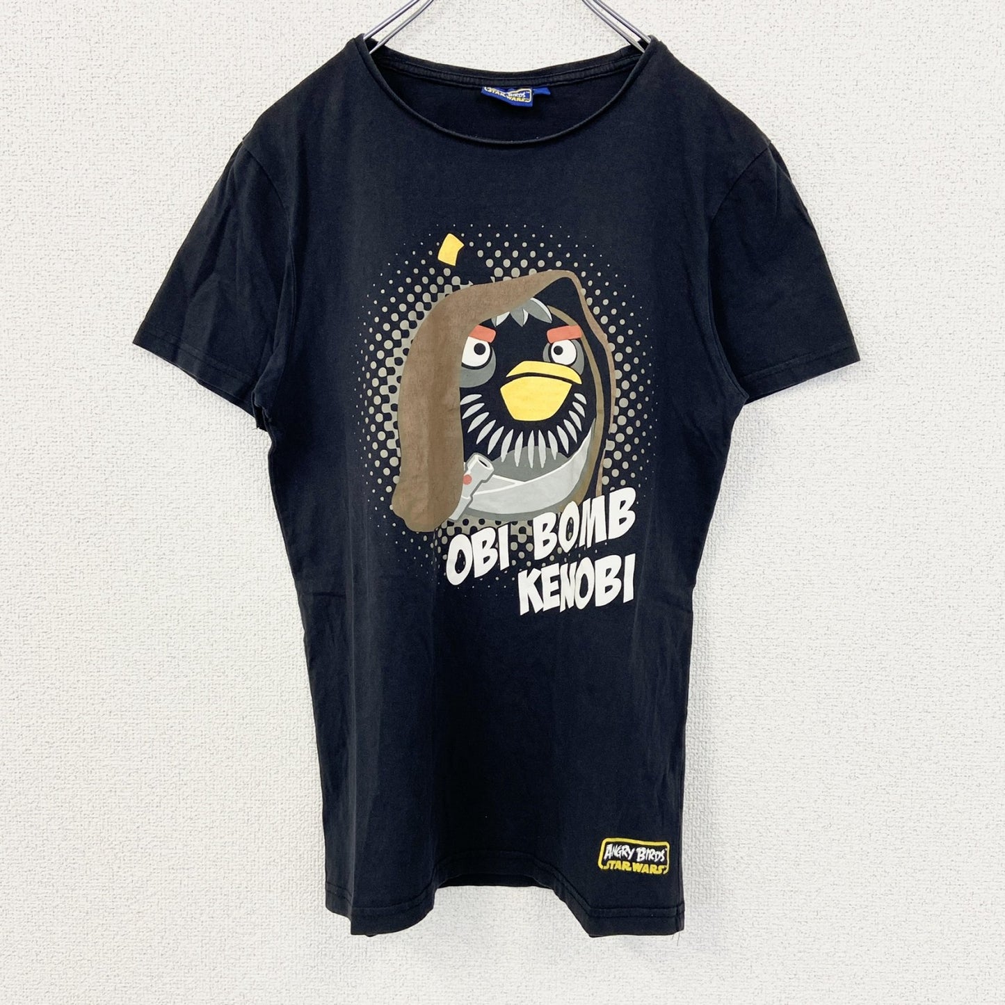 古着 used　ANGRY BIRDS　STARS WARS　半袖キャラクタープリントTシャツ　ボム　クルーネック　黒　Sサイズ