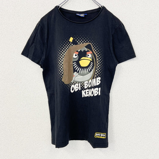 古着 used　ANGRY BIRDS　STARS WARS　半袖キャラクタープリントTシャツ　ボム　クルーネック　黒　Sサイズ