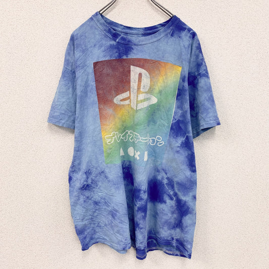 プレイステーション　半袖プリントTシャツ　タイダイ柄　青　ブルー　