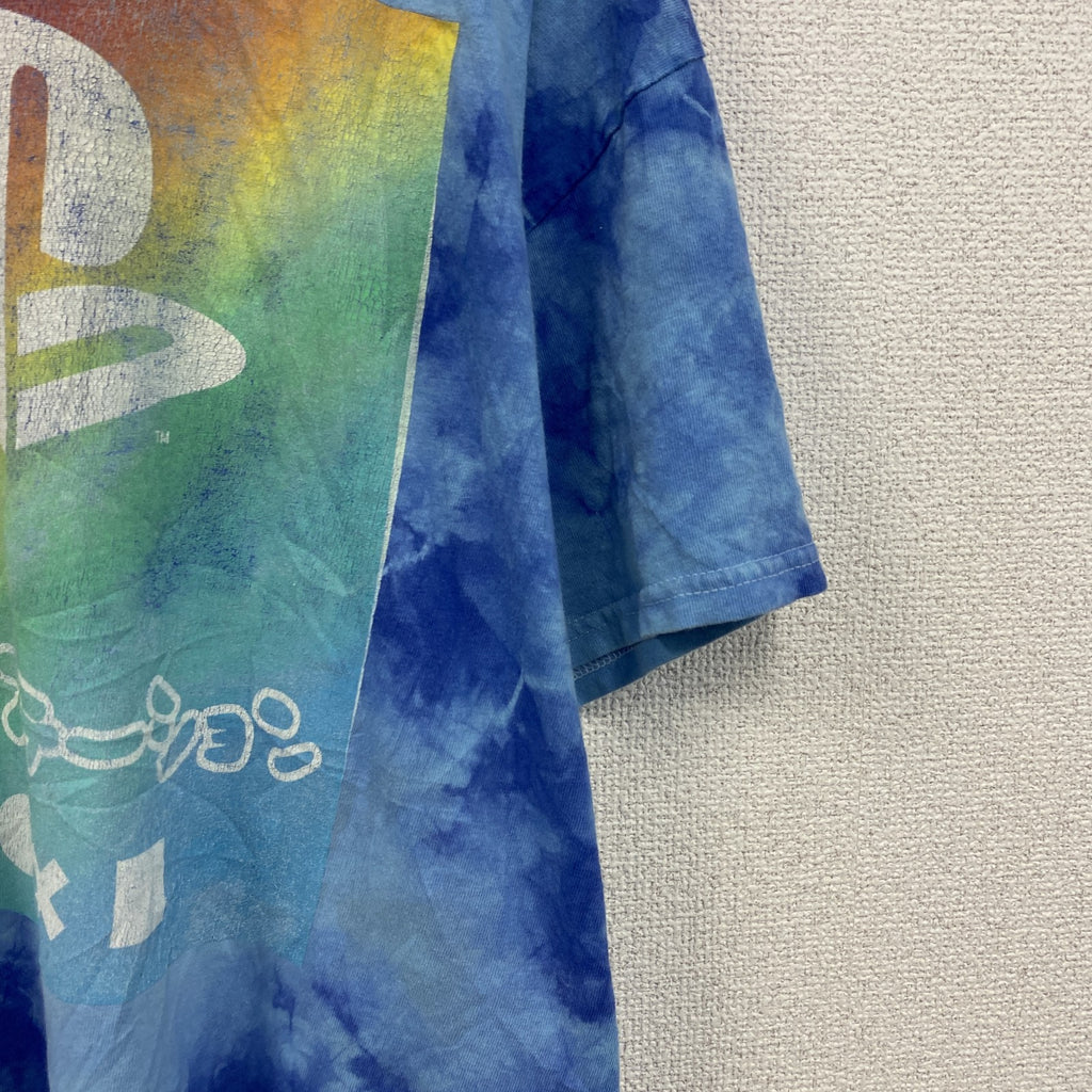プレイステーション　半袖プリントTシャツ　タイダイ柄　青　ブルー　