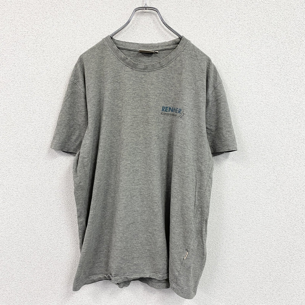 HAKRO　ハクロ　半袖プリントTシャツ　ドイツ　企業ロゴ　両面プリント　クルーネック　灰色　グレー　Lサイズ