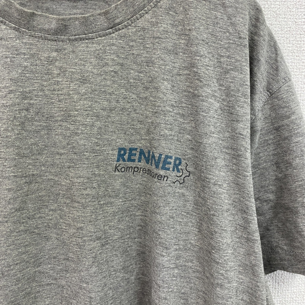 HAKRO　ハクロ　半袖プリントTシャツ　ドイツ　企業ロゴ　両面プリント　クルーネック　灰色　グレー　Lサイズ