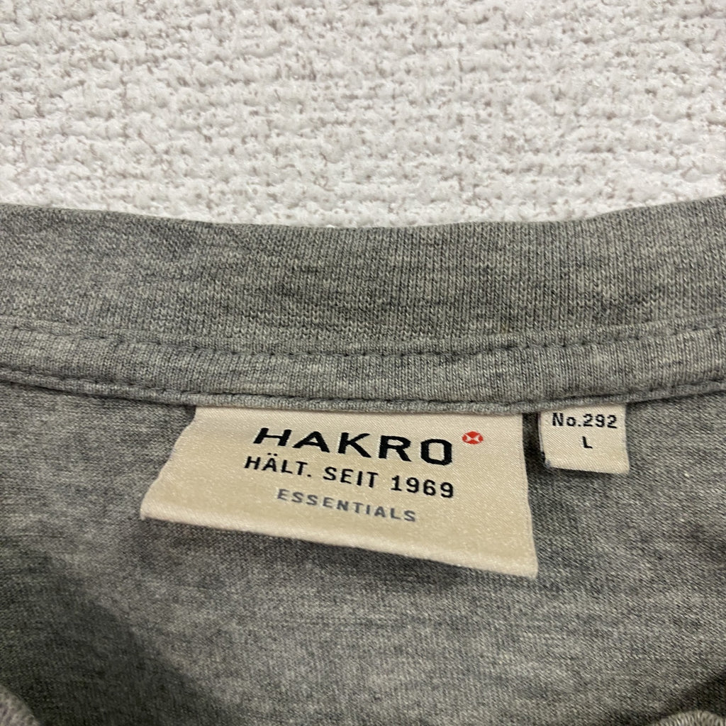 HAKRO　ハクロ　半袖プリントTシャツ　ドイツ　企業ロゴ　両面プリント　クルーネック　灰色　グレー　Lサイズ