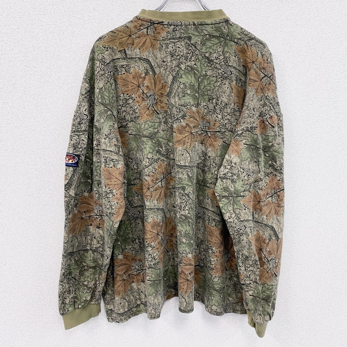 ～00s　RASCO　長袖Tシャツ/ロンT　ヘンリーネック　ヴィンテージ　総柄　カーキ　3XLサイズ