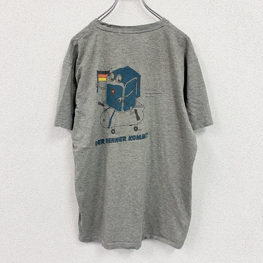 HAKRO　ハクロ　半袖プリントTシャツ　ドイツ　企業ロゴ　両面プリント　クルーネック　灰色　グレー　Lサイズ