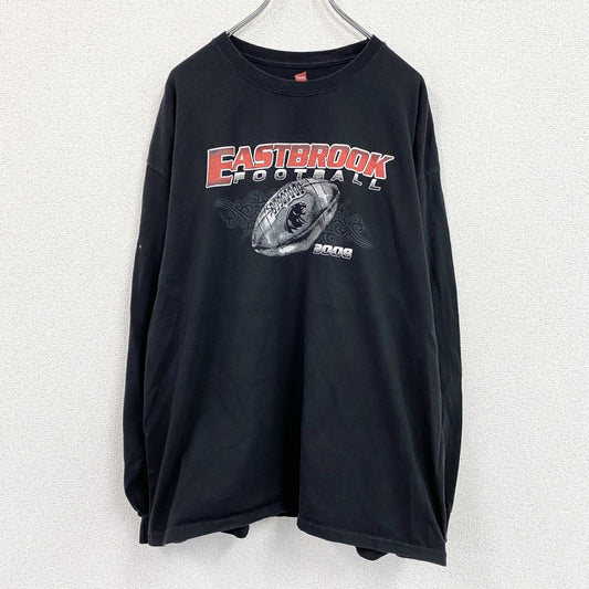 Hanes　ヘインズ　長袖Tシャツ/ロンT　フットボール　両面プリント　黒　ブラック　XLサイズ