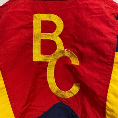 古着 used　COAL HARBOUR　長袖ハイネック切り替えナイロンジャケット　ワンポイント刺繍　ボウリング　赤　ネイビー