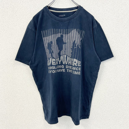 古着 used　MOUNTAINRIDERS　半袖プリントTシャツ　EVERY WHERE　クルーネック　ネイビー　Lサイズ