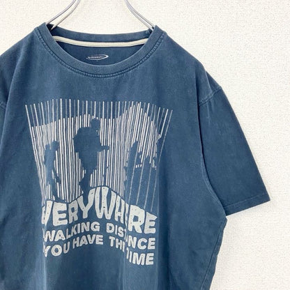 古着 used　MOUNTAINRIDERS　半袖プリントTシャツ　EVERY WHERE　クルーネック　ネイビー　Lサイズ