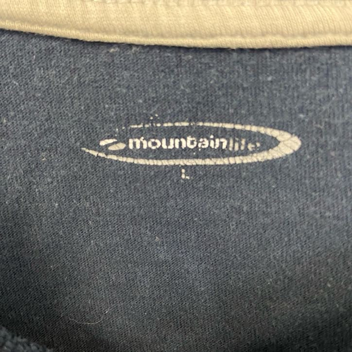 古着 used　MOUNTAINRIDERS　半袖プリントTシャツ　EVERY WHERE　クルーネック　ネイビー　Lサイズ