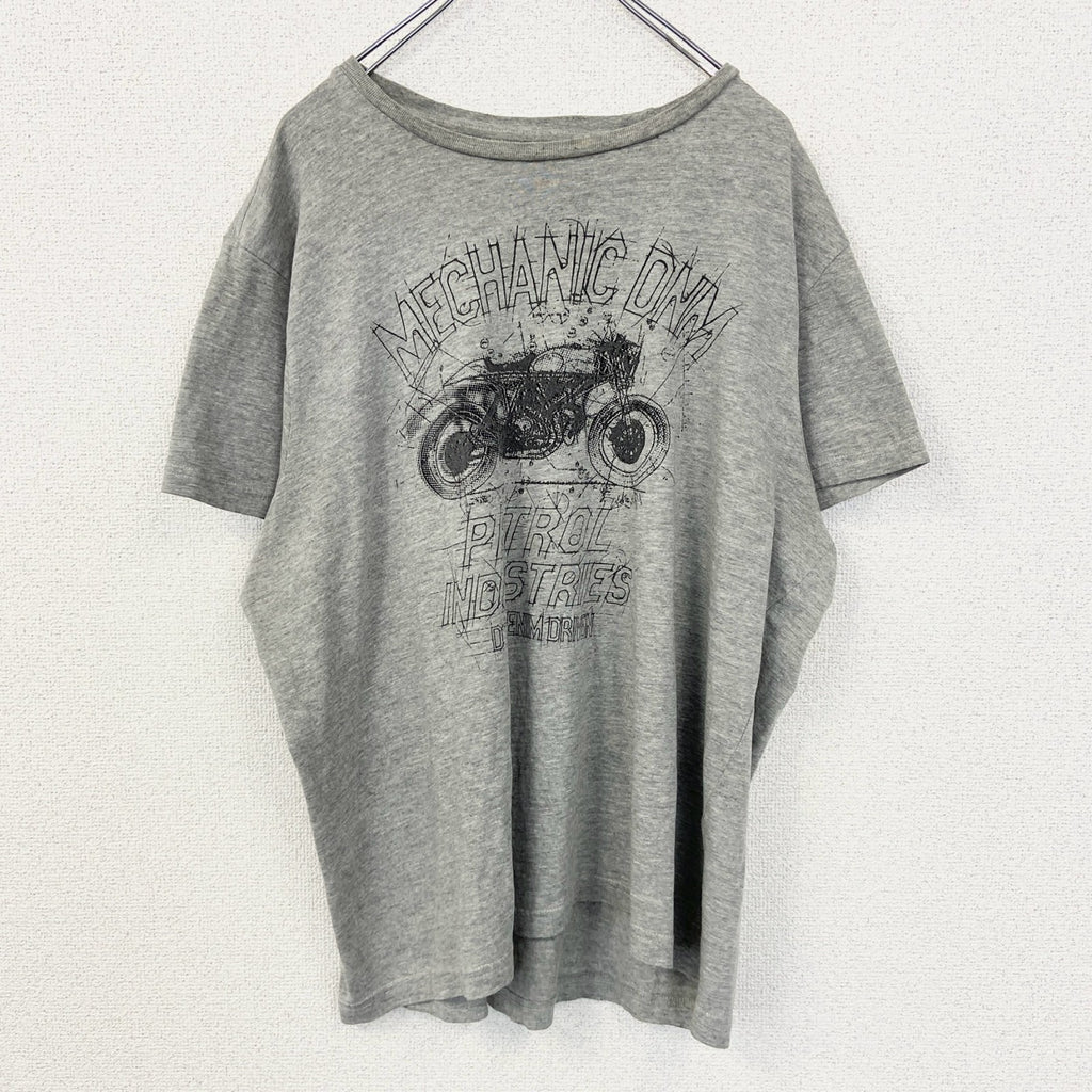 PETROL INDUSTRIES　半袖プリントTシャツ　5連プリント　アーチプリント　バイク　灰色　グレー　2XLサイズ