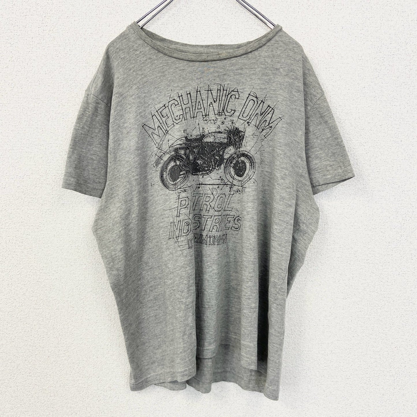 PETROL INDUSTRIES　半袖プリントTシャツ　5連プリント　アーチプリント　バイク　灰色　グレー　2XLサイズ