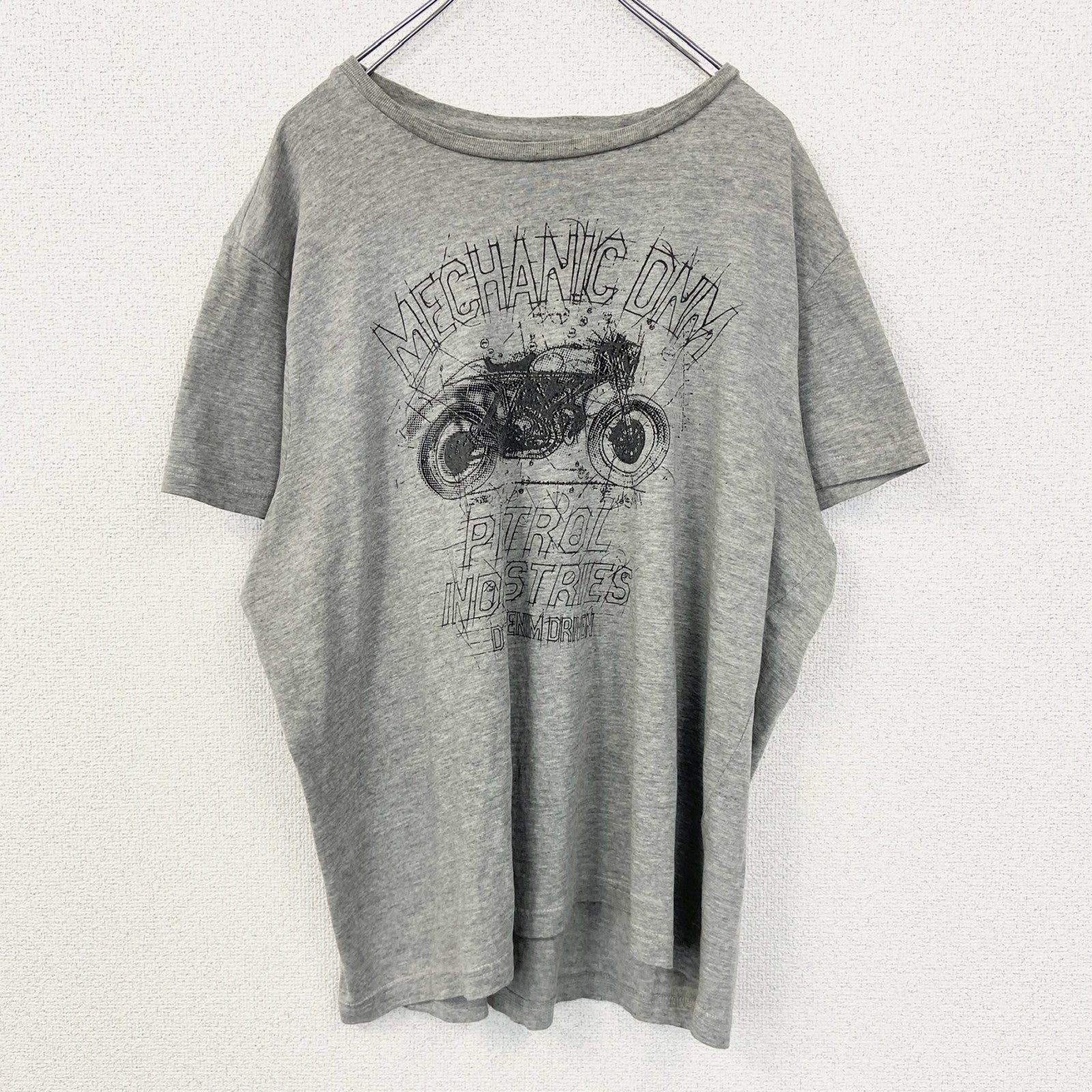 PETROL INDUSTRIES　半袖プリントTシャツ　5連プリント　アーチプリント　バイク　灰色　グレー　2XLサイズ