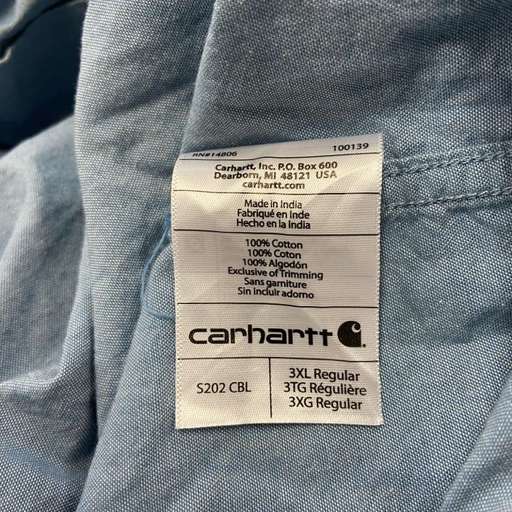 Carhartt　カーハート　長袖シャンブレーシャツ　ボタンダウンシャツ　水色　ライトブルー　3XLサイズ