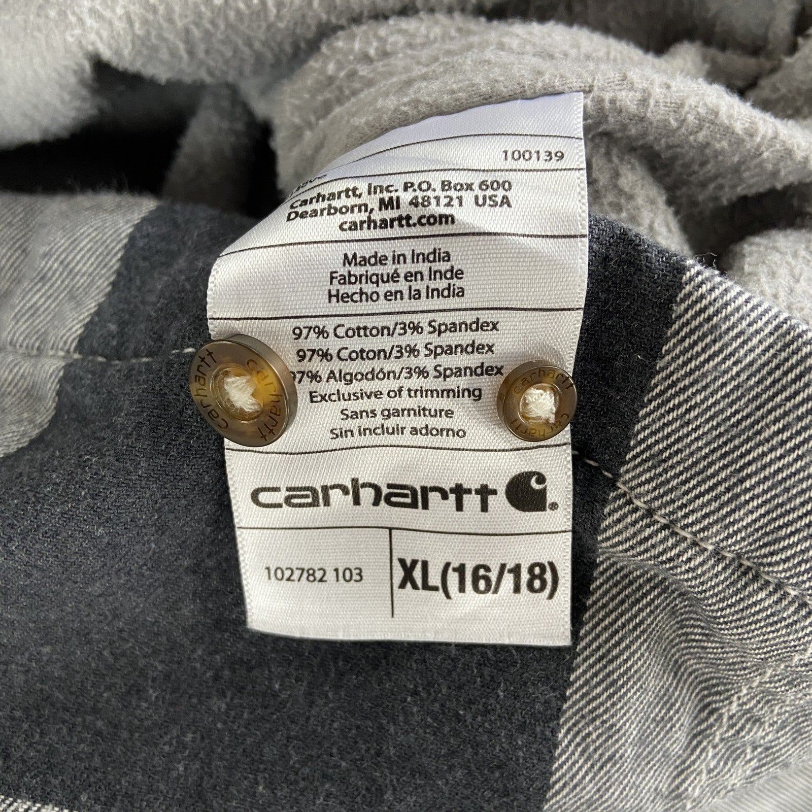 Carhartt　カーハート　シャツジャケット　ネルシャツ　ポケット付き　裏起毛　チェック柄　グレー　XLサイズ