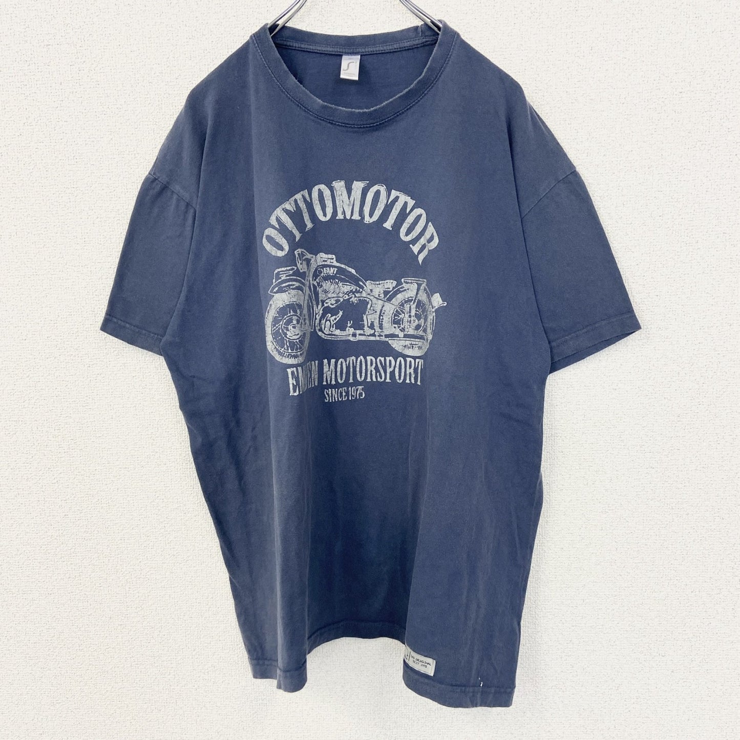 古着 used　IMPERIAL　半袖プリントTシャツ　バイクデザイン　OTTOMOTOR　クルーネック　青　レトロ　2XLサイズ