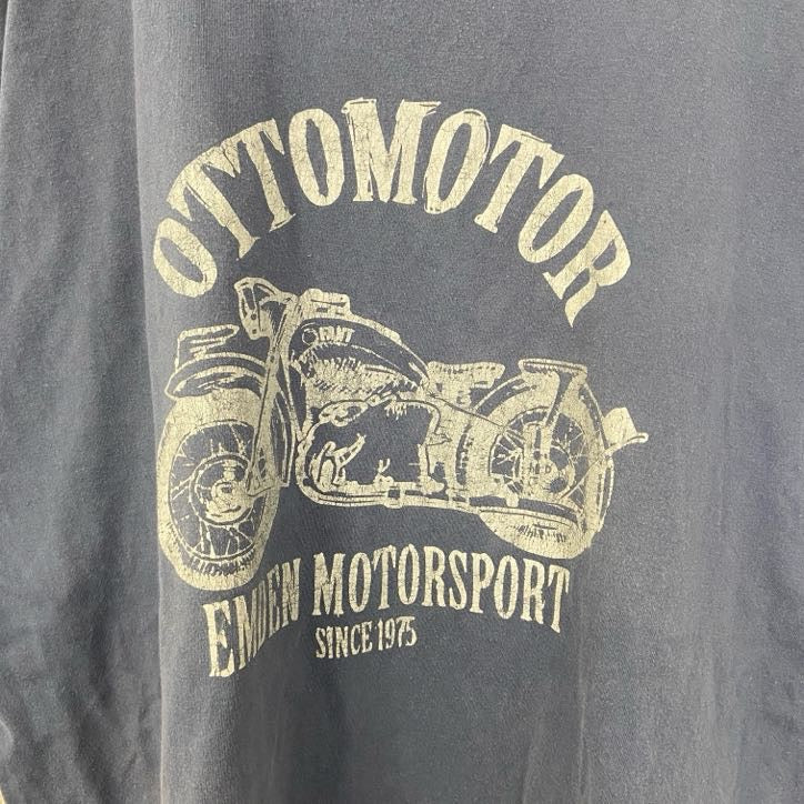 古着 used　IMPERIAL　半袖プリントTシャツ　バイクデザイン　OTTOMOTOR　クルーネック　青　レトロ　2XLサイズ