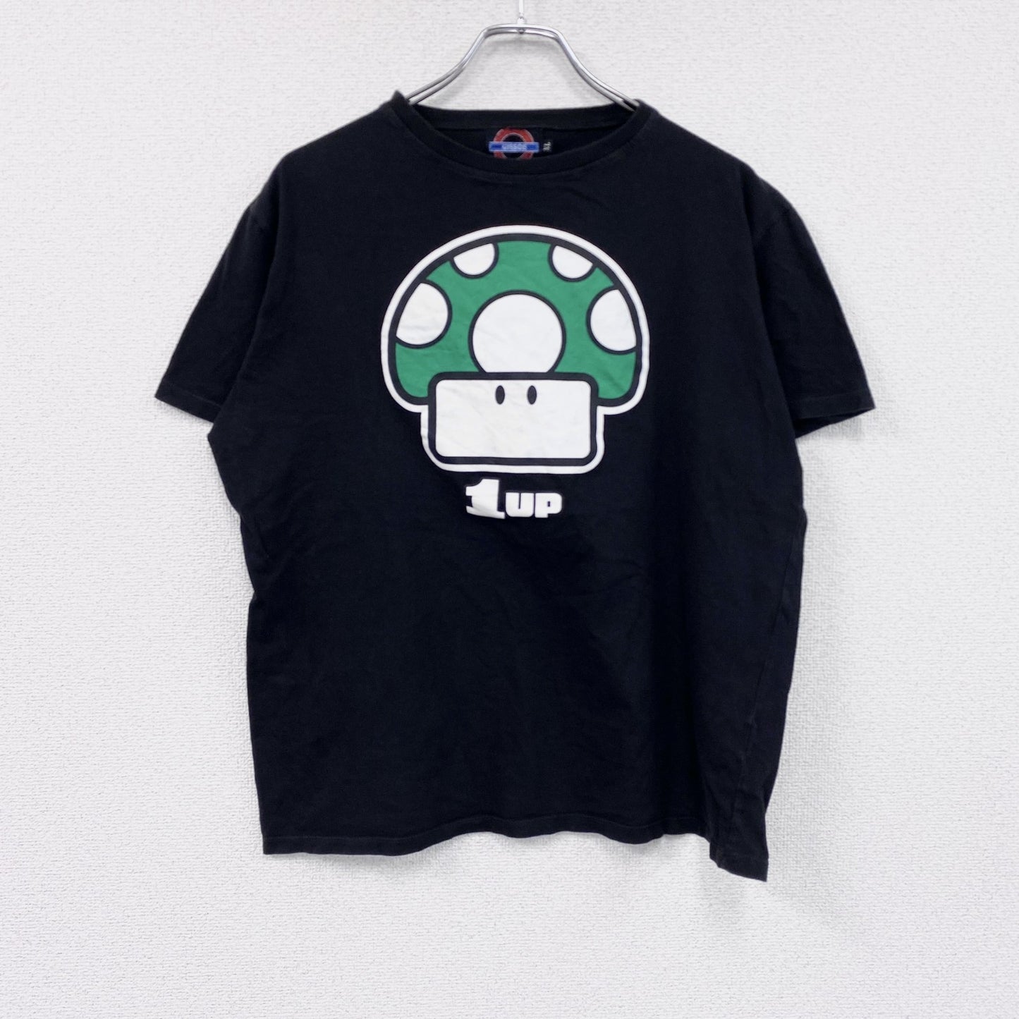UISSOS　1UPキノコ　半袖プリントTシャツ　黒　ブラック　XLサイズ