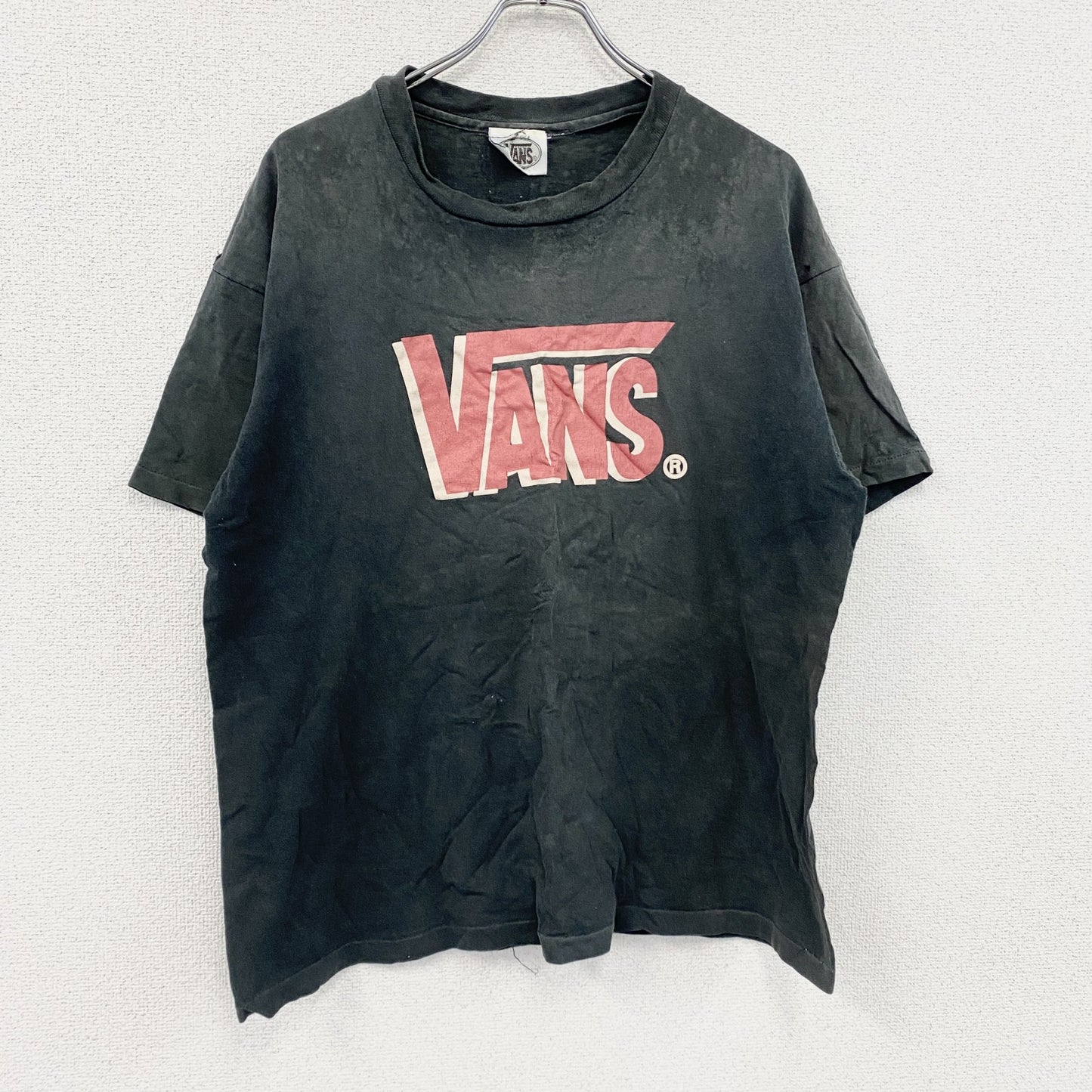 90s　VANS　バンズ　半袖プリントTシャツ　シングルステッチ　デカロゴ　ヴィンテージ　黒　ブラック