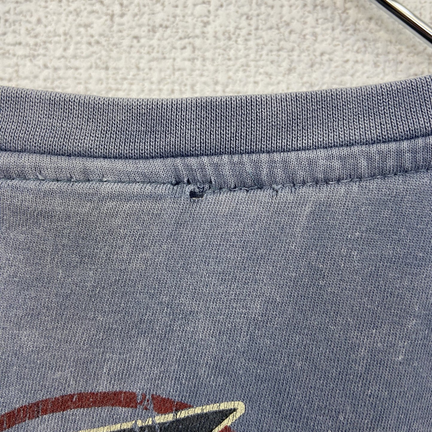 着 used　CHOPPERS　半袖ビッグプリントTシャツ　バイク　色褪せダメージデザイン　クルーネック　青　レトロ　Lサイズ