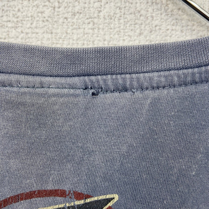 着 used　CHOPPERS　半袖ビッグプリントTシャツ　バイク　色褪せダメージデザイン　クルーネック　青　レトロ　Lサイズ