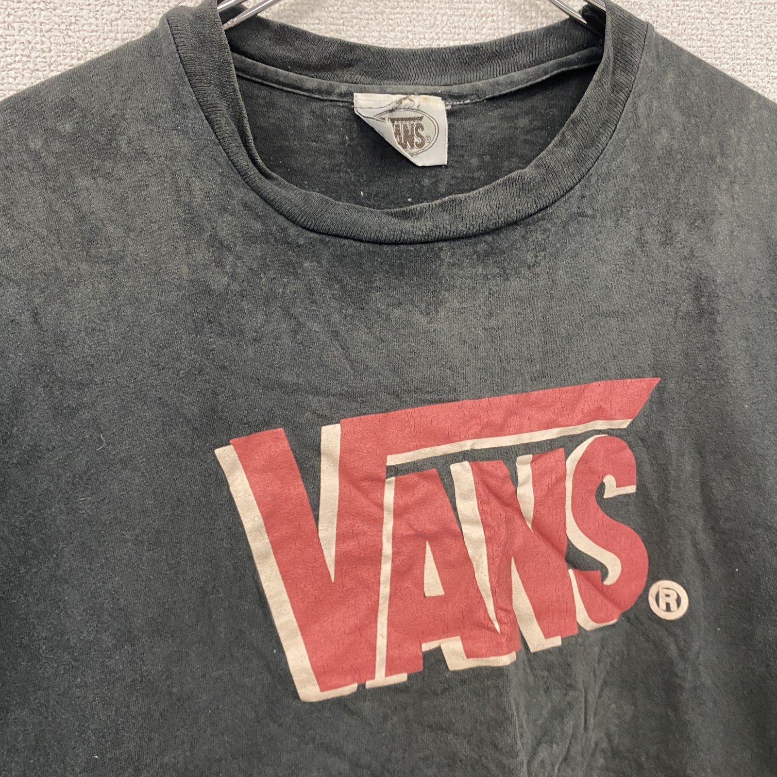 90s　VANS　バンズ　半袖プリントTシャツ　シングルステッチ　デカロゴ　ヴィンテージ　黒　ブラック