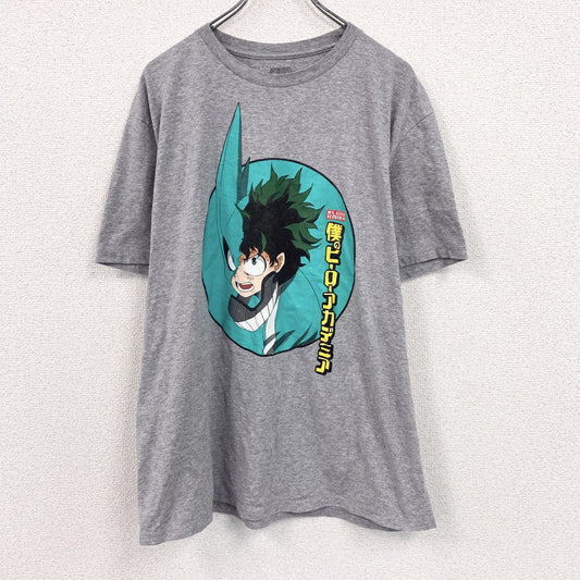 僕のヒーローアカデミア　緑谷出久　半袖アニメプリントTシャツ　キャラクターデザイン　グレー　XLサイズ