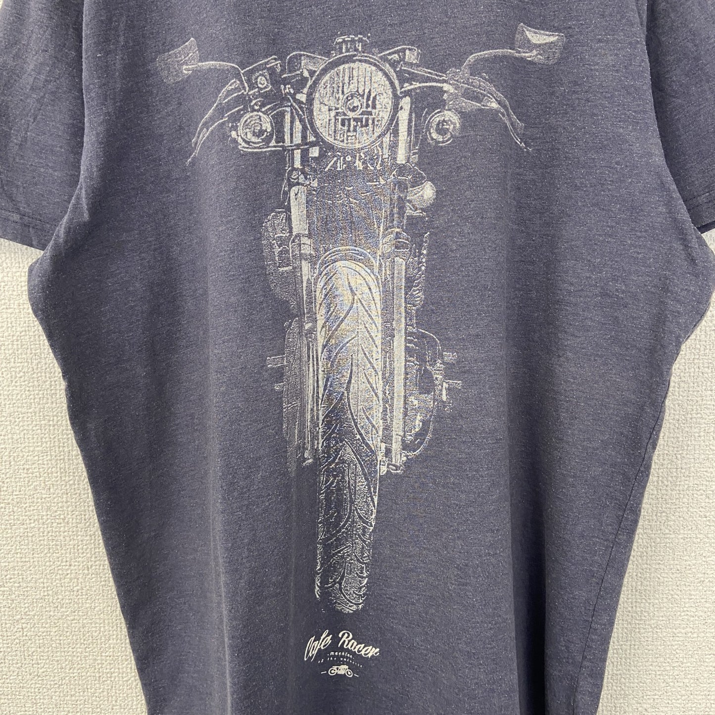 古着 used　Carry Casual　キャリー カジュアル　半袖デザインプリントTシャツ　バイク　クルーネック　青　Mサイズ