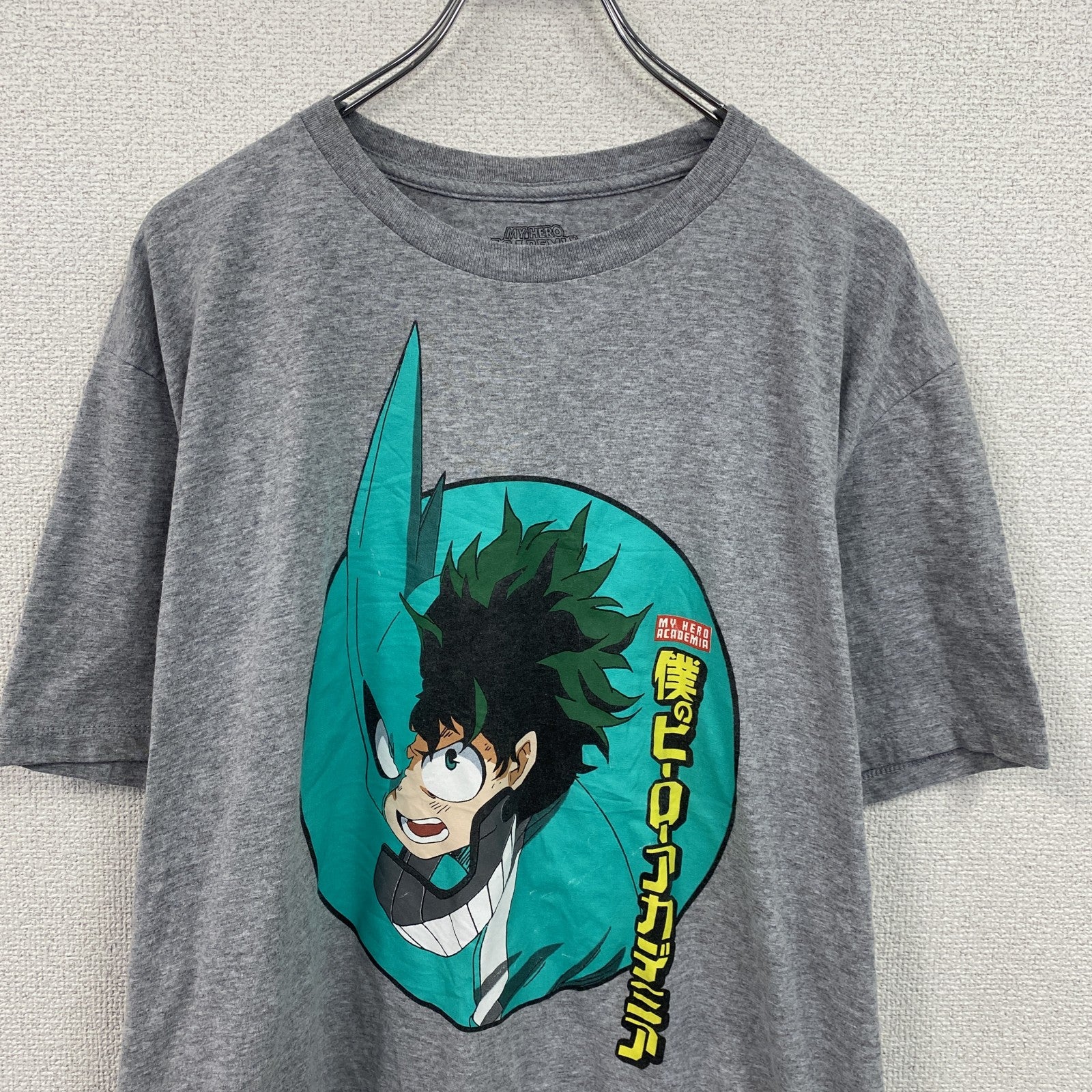 僕のヒーローアカデミア　緑谷出久　半袖アニメプリントTシャツ　キャラクターデザイン　グレー　XLサイズ