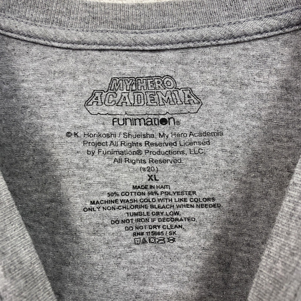 僕のヒーローアカデミア　緑谷出久　半袖アニメプリントTシャツ　キャラクターデザイン　グレー　XLサイズ
