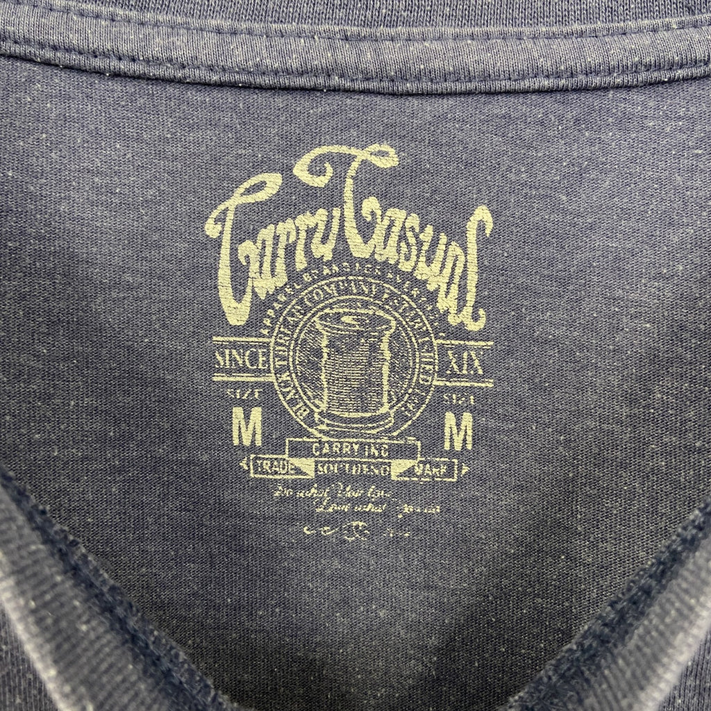 古着 used　Carry Casual　キャリー カジュアル　半袖デザインプリントTシャツ　バイク　クルーネック　青　Mサイズ