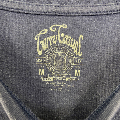 古着 used　Carry Casual　キャリー カジュアル　半袖デザインプリントTシャツ　バイク　クルーネック　青　Mサイズ