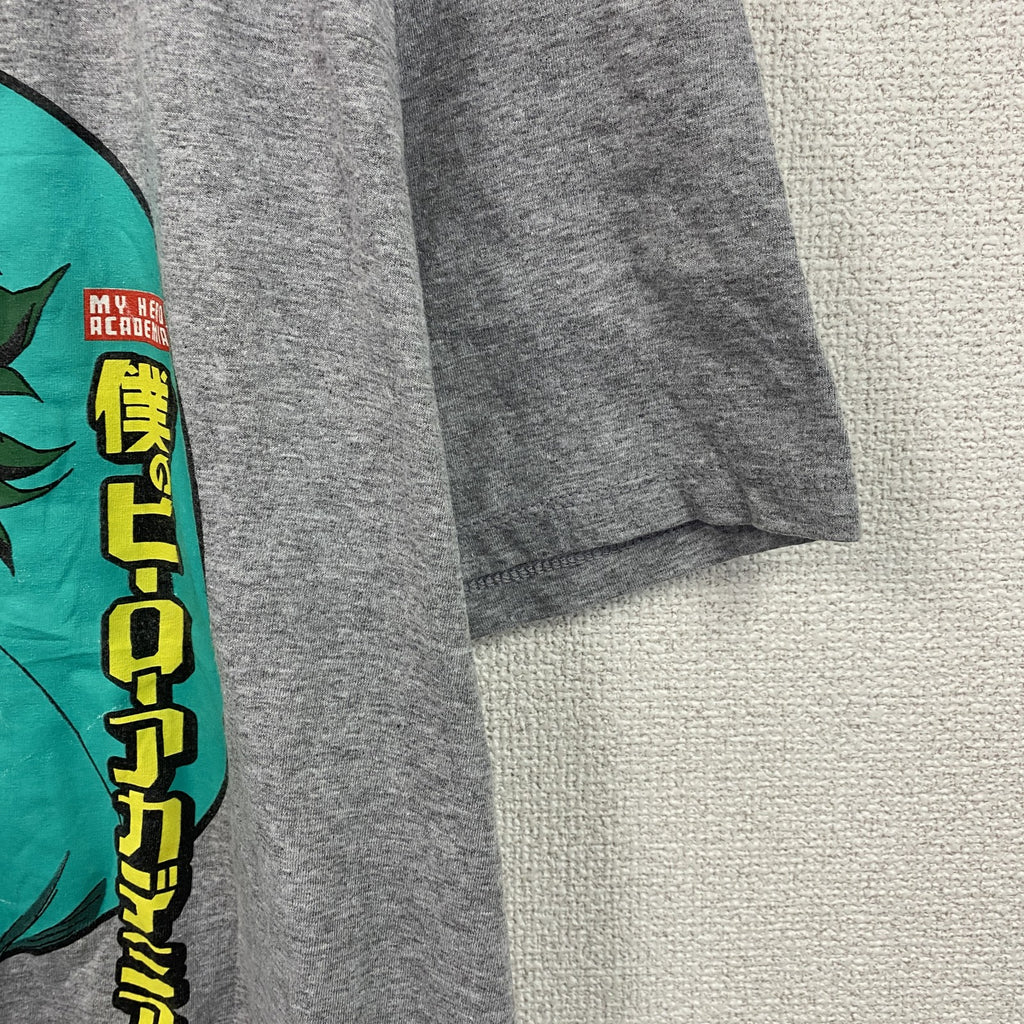 僕のヒーローアカデミア　緑谷出久　半袖アニメプリントTシャツ　キャラクターデザイン　グレー　XLサイズ
