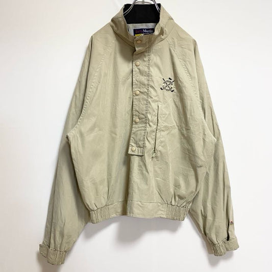 古着 used　TerryMartin　長袖ハイネックブルゾン　ワンポイント刺繍ジャンパー　ゴルフ　ライトベージュ　Mサイズ