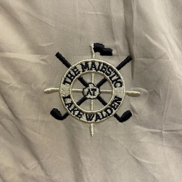 古着 used　TerryMartin　長袖ハイネックブルゾン　ワンポイント刺繍ジャンパー　ゴルフ　ライトベージュ　Mサイズ