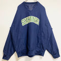 古着 used　長袖Vネックナイロンプルオーバー　ロゴワッペン刺繍　SEAHAWKS　フットボール　ネイビー　秋冬服　Lサイズ