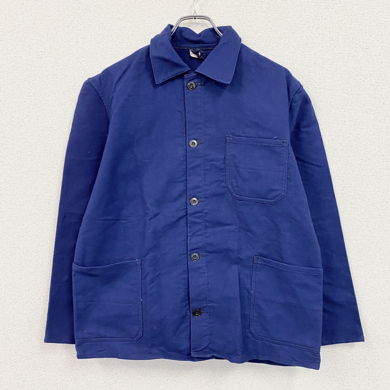 ～70s　SANFOR　サンフォ　ユーロワークジャケット　3つポケット　デカポケット　ヴィンテージ　青　ブルー　50サイズ