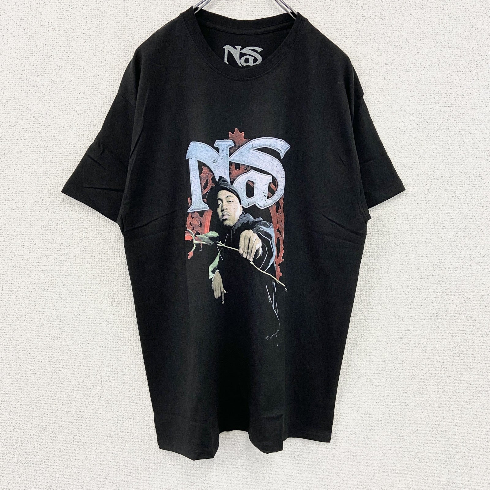 Nas　ナズ　Red Rose　半袖フォトプリントTシャツ　ラップT　オフィシャル　黒　ブラック　Lサイズ【新品・正規品】