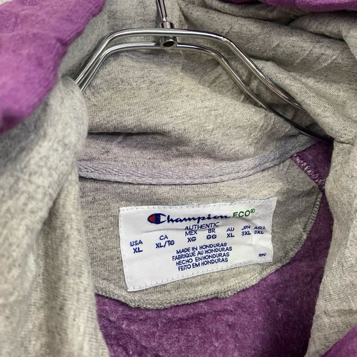 Champion　チャンピオン　スウェットパーカー/フーディー　ラグランスリーブ　前V　刺繍ロゴ　現行　紫　パープル　XLサイズ