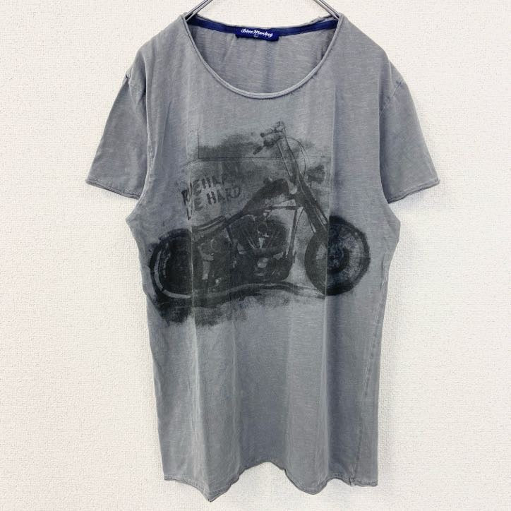 古着 used　Blue Monkey　ブルーモンキー　半袖プリントTシャツ　オートバイ　バイク　グレー　レトロデザイン　Lサイズ
