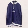 FILA　フィラ　ハーフジップスウェット/トレーナー　刺繍ロゴ　ワンポイント　リブライン　紺　ネイビー　Mサイズ